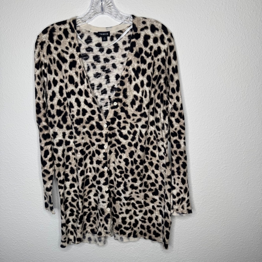 TORRID Leopard Print Long Sleeve Button Front Car… - image 1